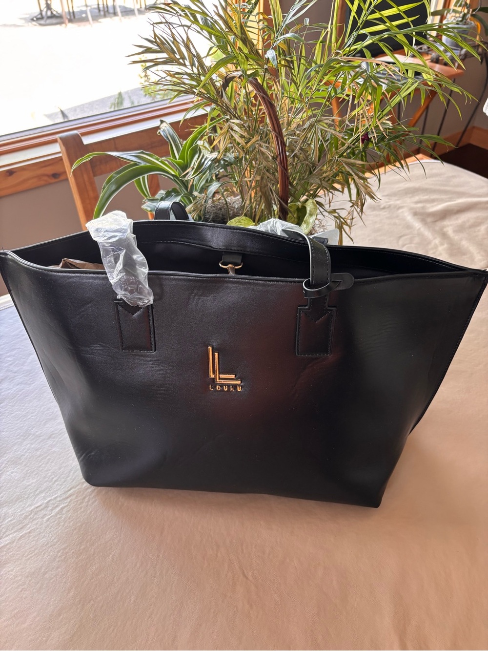 NEW Loulu Black Leather Tote with Gold Logo
